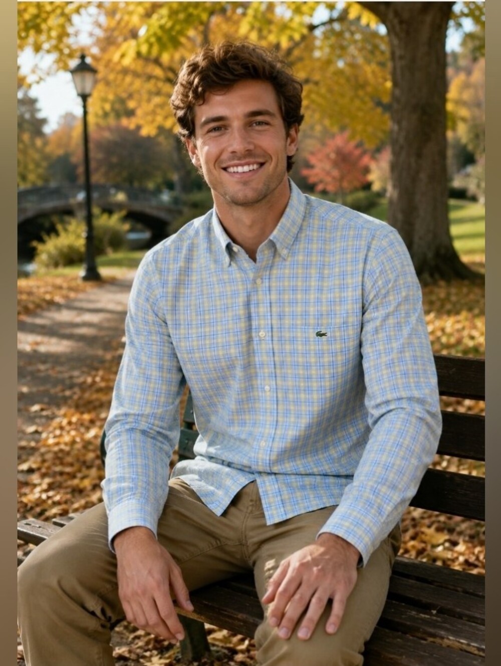 Men's LACOSTE Button-down Shirt Windowpane Check